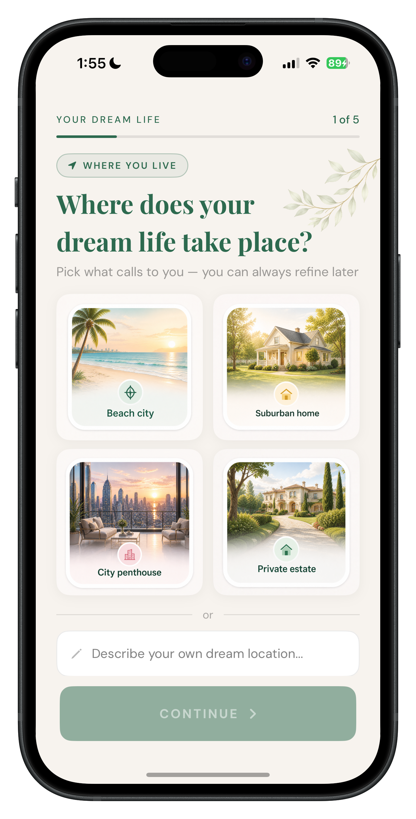 Dreamt onboarding mockup